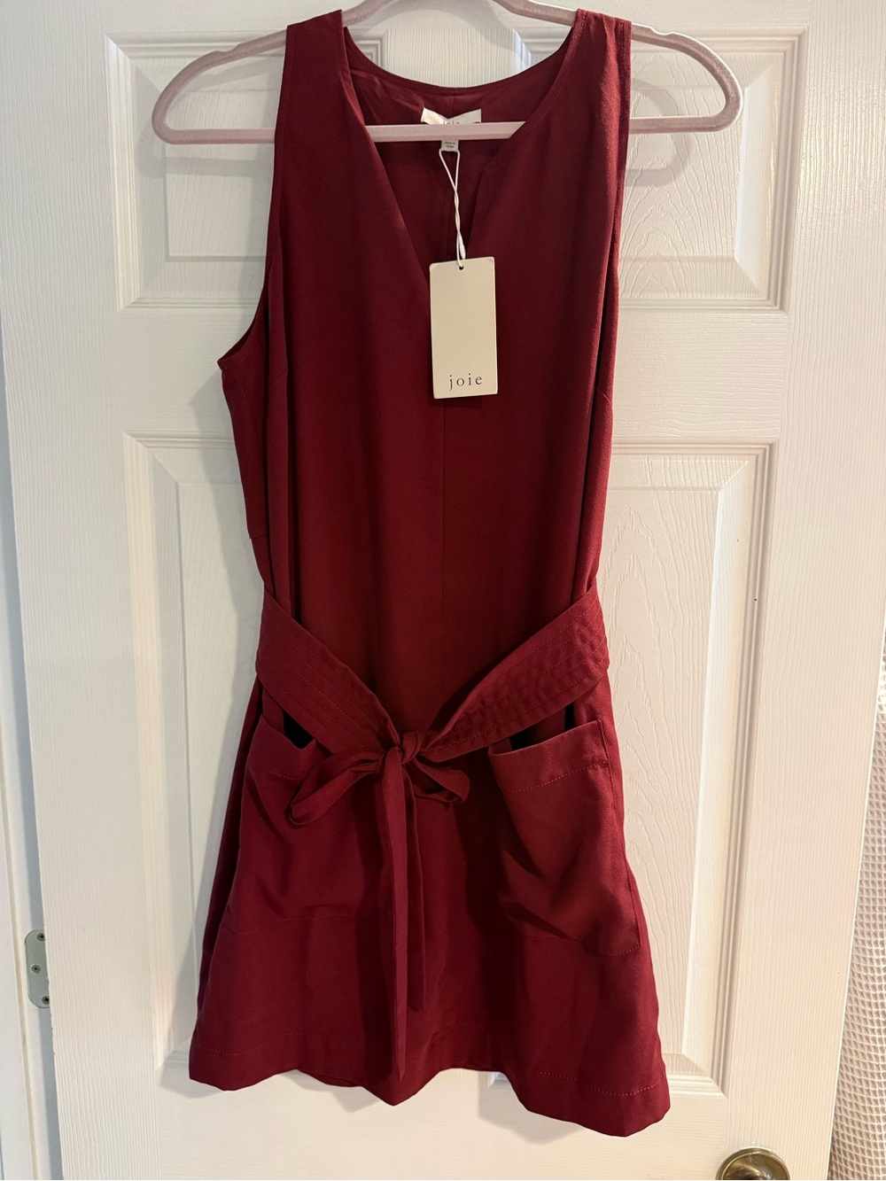 Joie Sleeveless Tie-Waist Mini Dress in Burgundy M